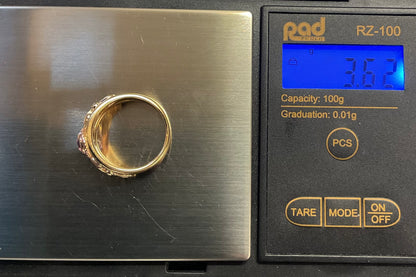 Royal Clogau 9ct Delphinium Amethyst and Diamond ring size N in yellow and rose gold RRP £630