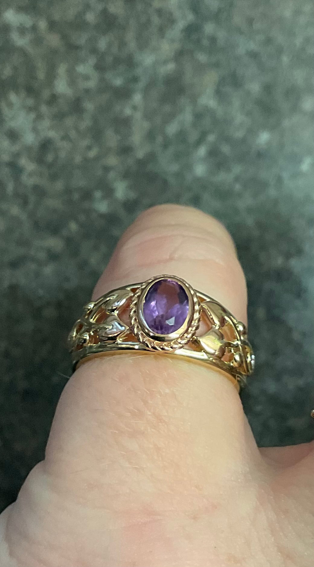 Royal Clogau 9ct Delphinium Amethyst and Diamond ring size N in yellow and rose gold RRP £630