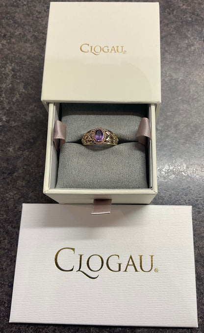 Royal Clogau 9ct Delphinium Amethyst and Diamond ring size N in yellow and rose gold RRP £630