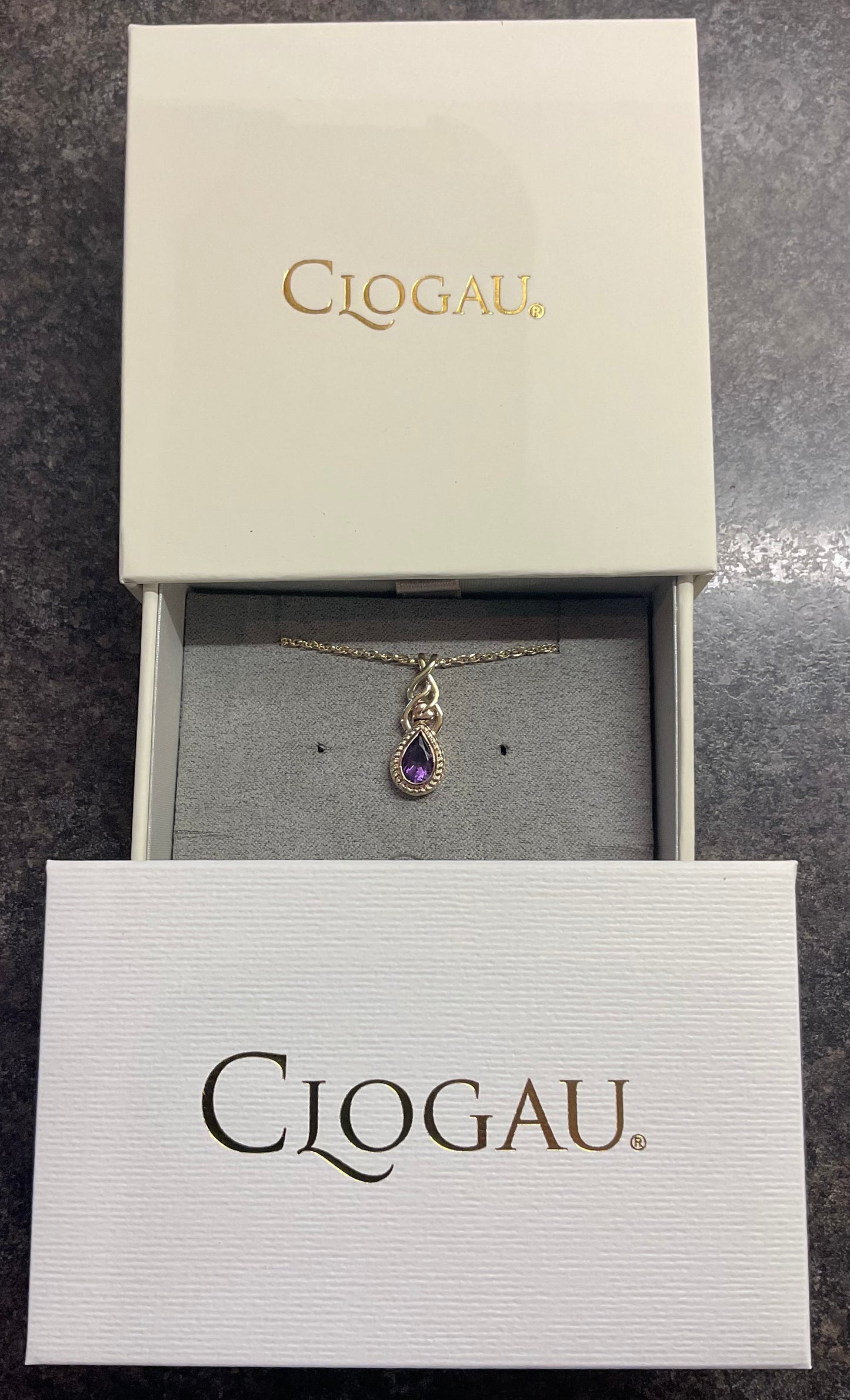 Royal Clogau Delphinium Amethyst yellow and rose gold pendant necklace 18-22”