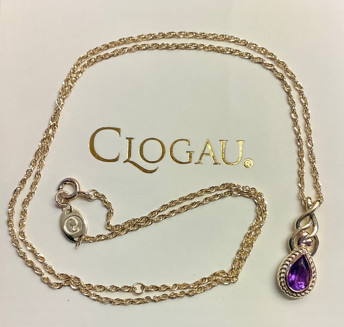 Royal Clogau Delphinium Amethyst yellow and rose gold pendant necklace 18-22”