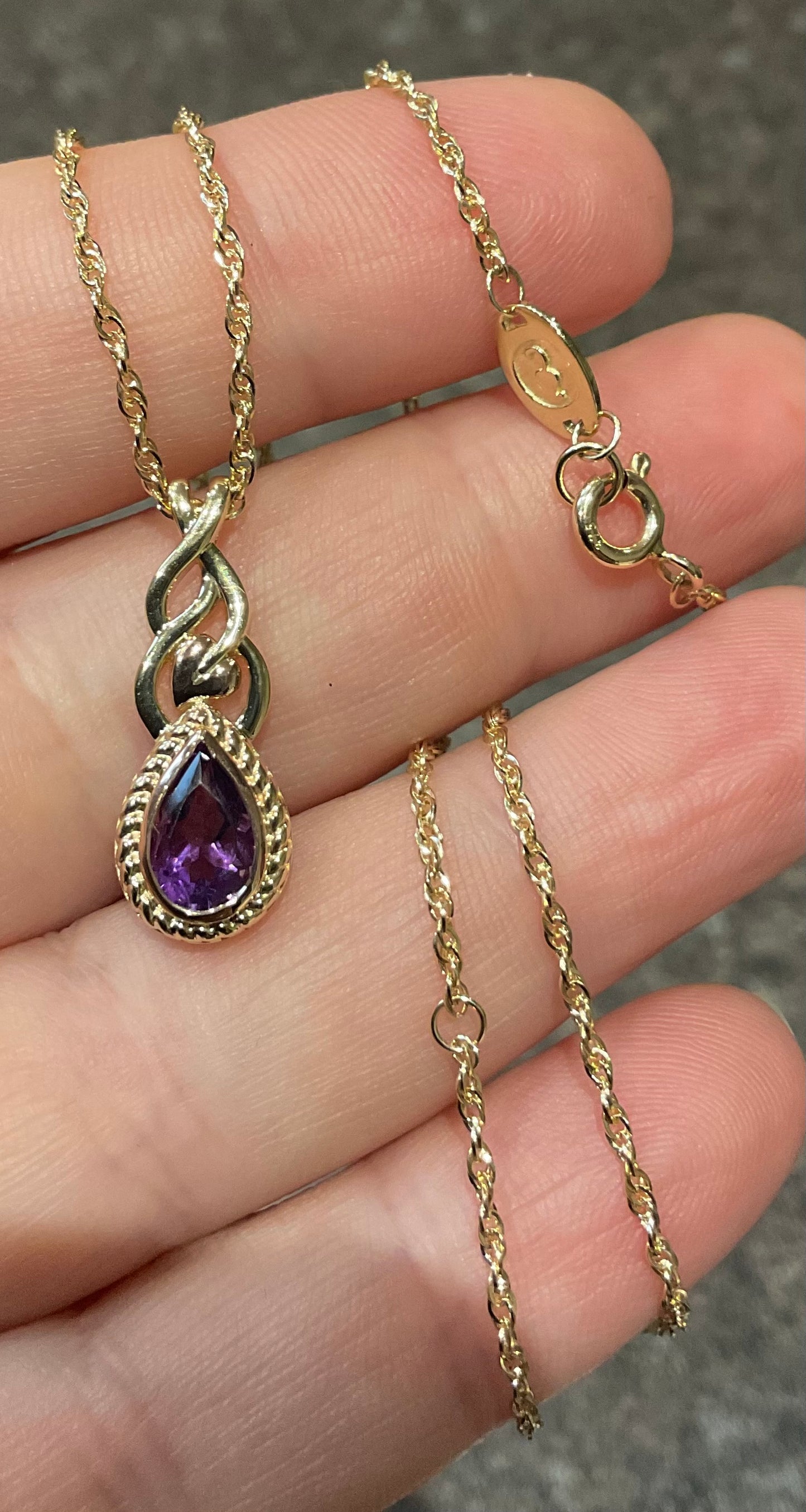 Royal Clogau Delphinium Amethyst yellow and rose gold pendant necklace 18-22”