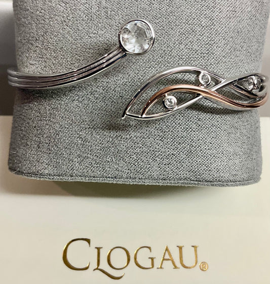 Clogau Nature’s Wonder Swallow Falls Waterfall White Topaz bangle in silver and rose gold