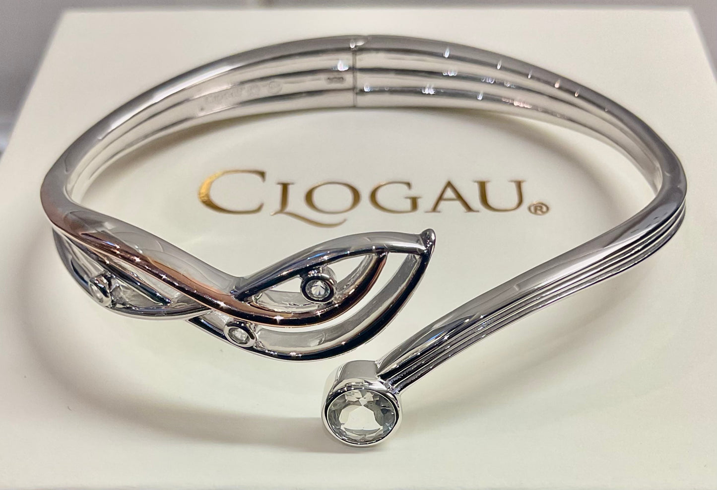 Clogau Nature’s Wonder Swallow Falls Waterfall White Topaz bangle in silver and rose gold