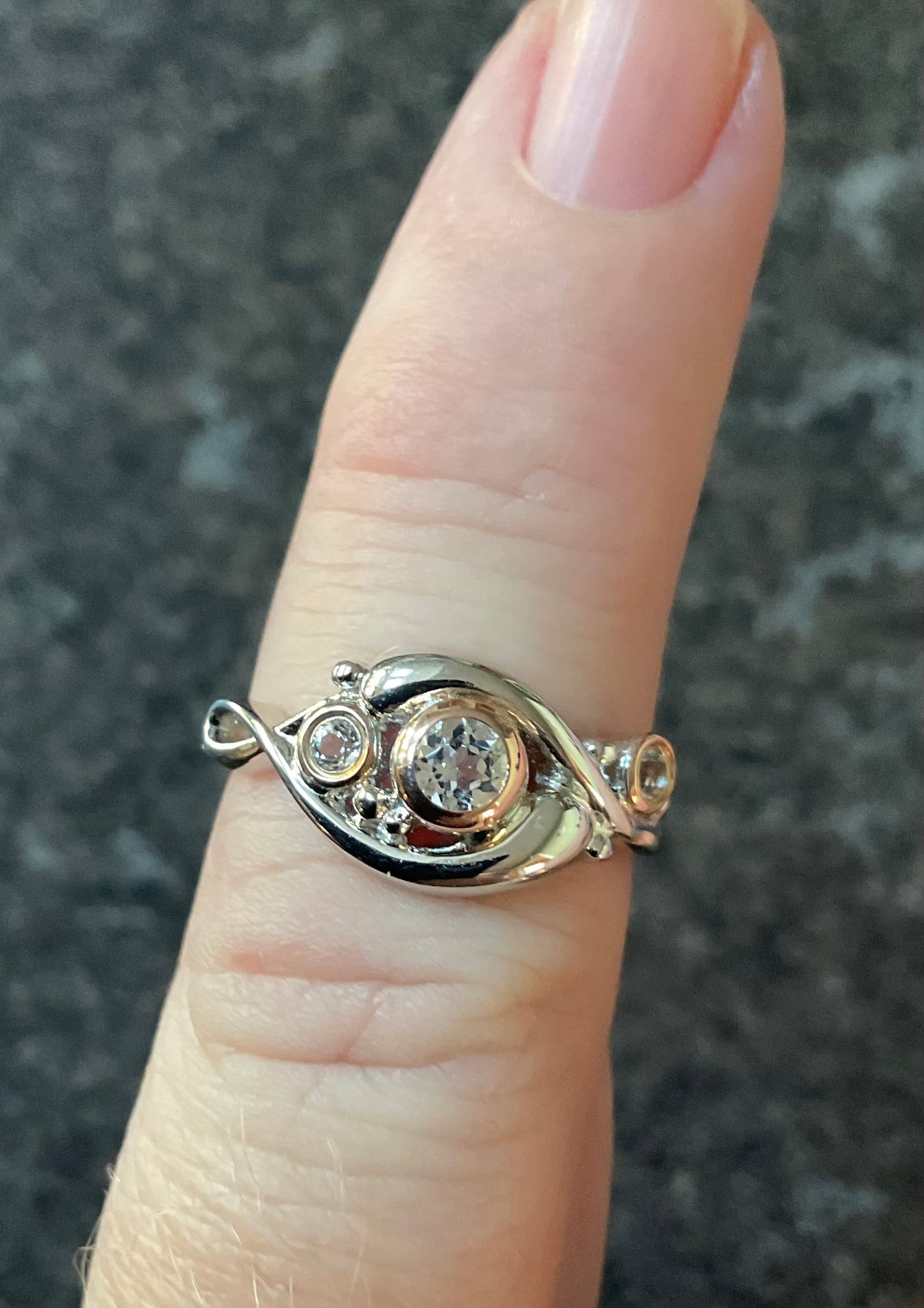 Clogau Pistyll Rhaeadr white topaz waterfall ring in silver and rose gold size K