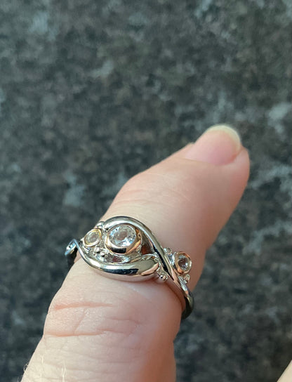 Clogau Pistyll Rhaeadr white topaz waterfall ring in silver and rose gold size K