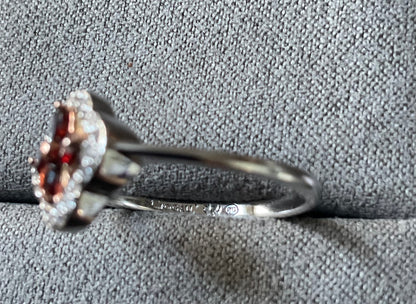 Clogau Garnet Tudor Court white topaz ring in silver and rose gold size O and P