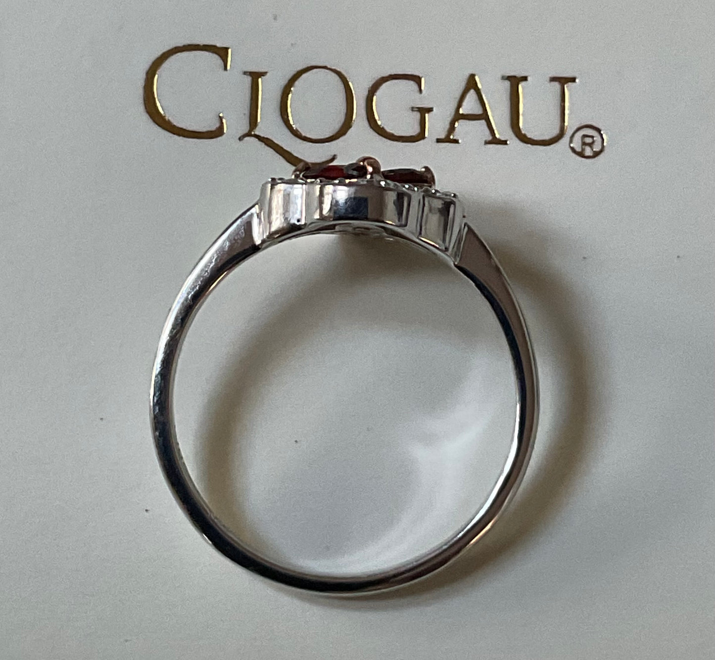 Clogau Garnet Tudor Court white topaz ring in silver and rose gold size O and P