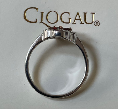 Clogau Garnet Tudor Court white topaz ring in silver and rose gold size O and P