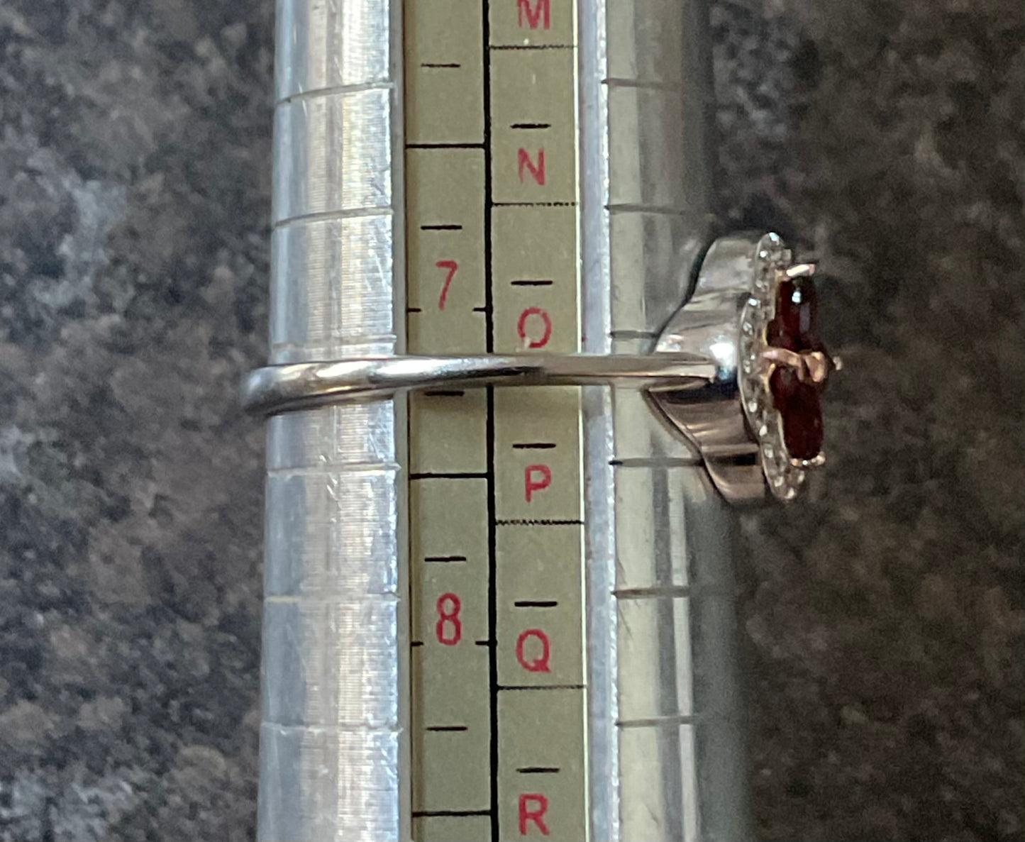 Clogau Garnet Tudor Court white topaz ring in silver and rose gold size O and P