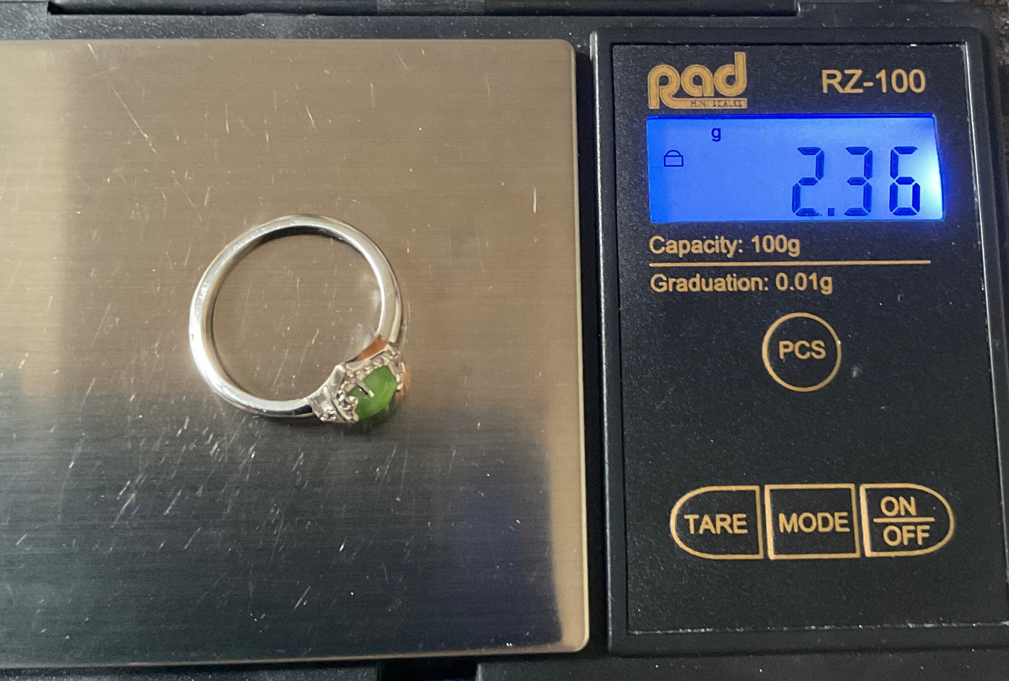 Clogau Ivy Leaves green jasper and white topaz ring size N and P silver and rose gold