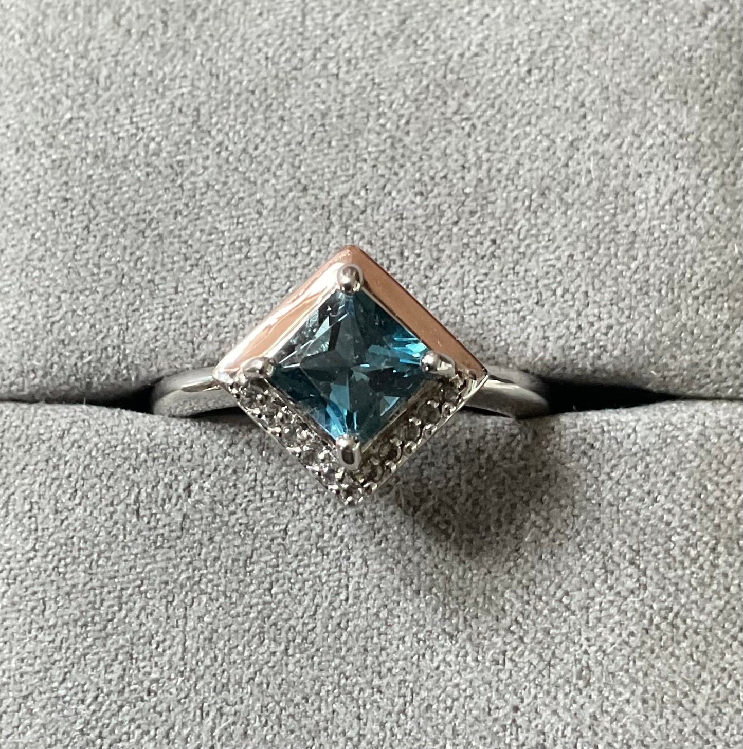 Clogau Kensington Love Story London Blue topaz ring size P in silver and rose gold