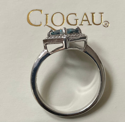 Clogau Kensington Love Story London Blue topaz ring size P in silver and rose gold