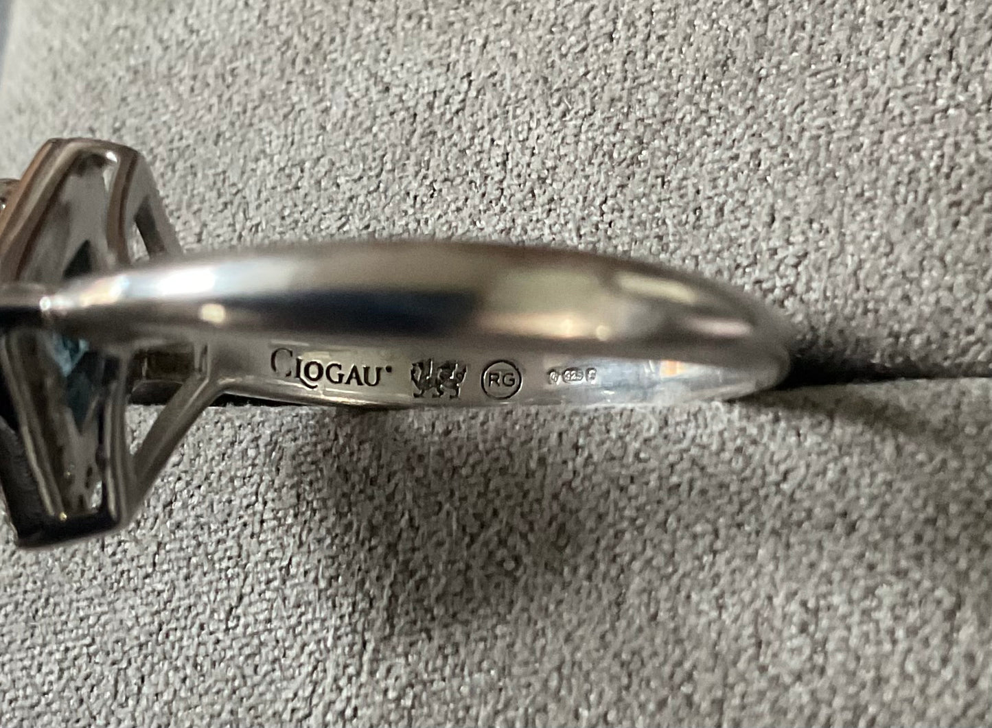 Clogau Kensington Love Story London Blue topaz ring size P in silver and rose gold