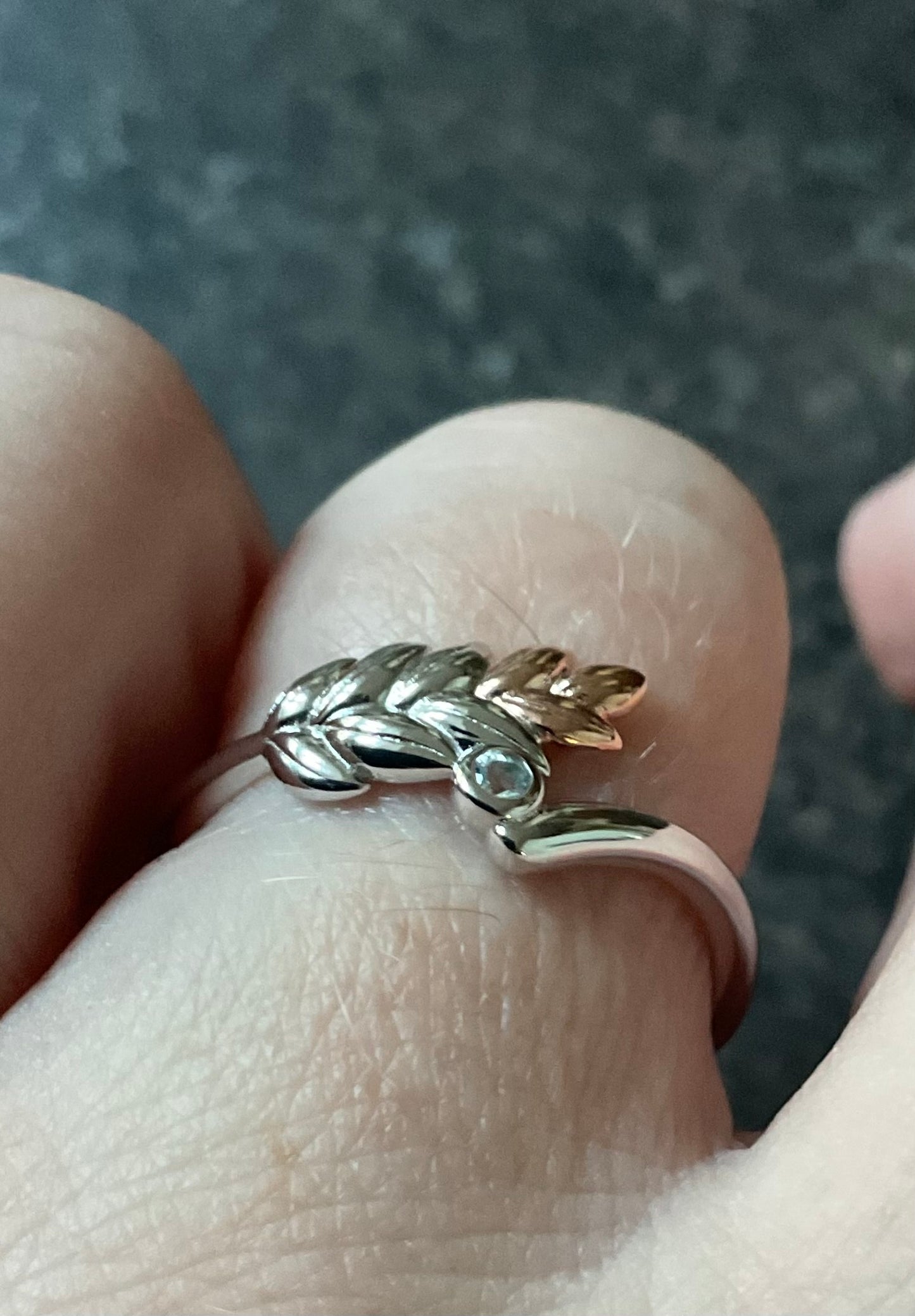 Clogau Lilibet Sky Blue Topaz ring in silver and rose gold sizes M, R and T