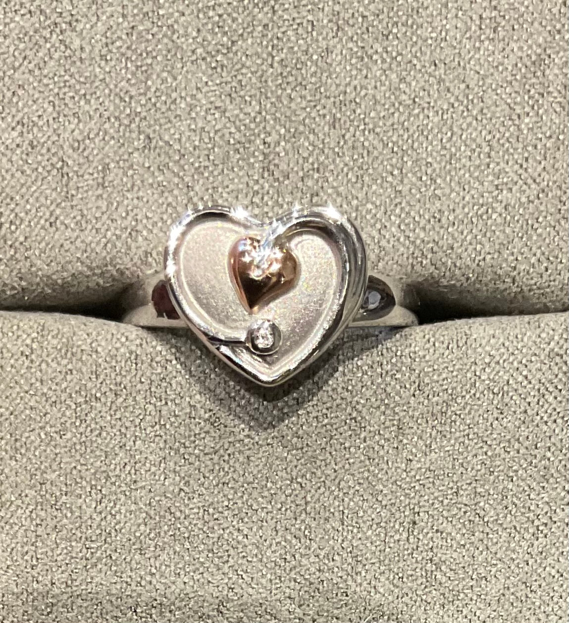 Clogau White Topaz Heart ring in silver and rose gold size O and Q
