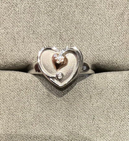 Clogau White Topaz Heart ring in silver and rose gold size O and Q