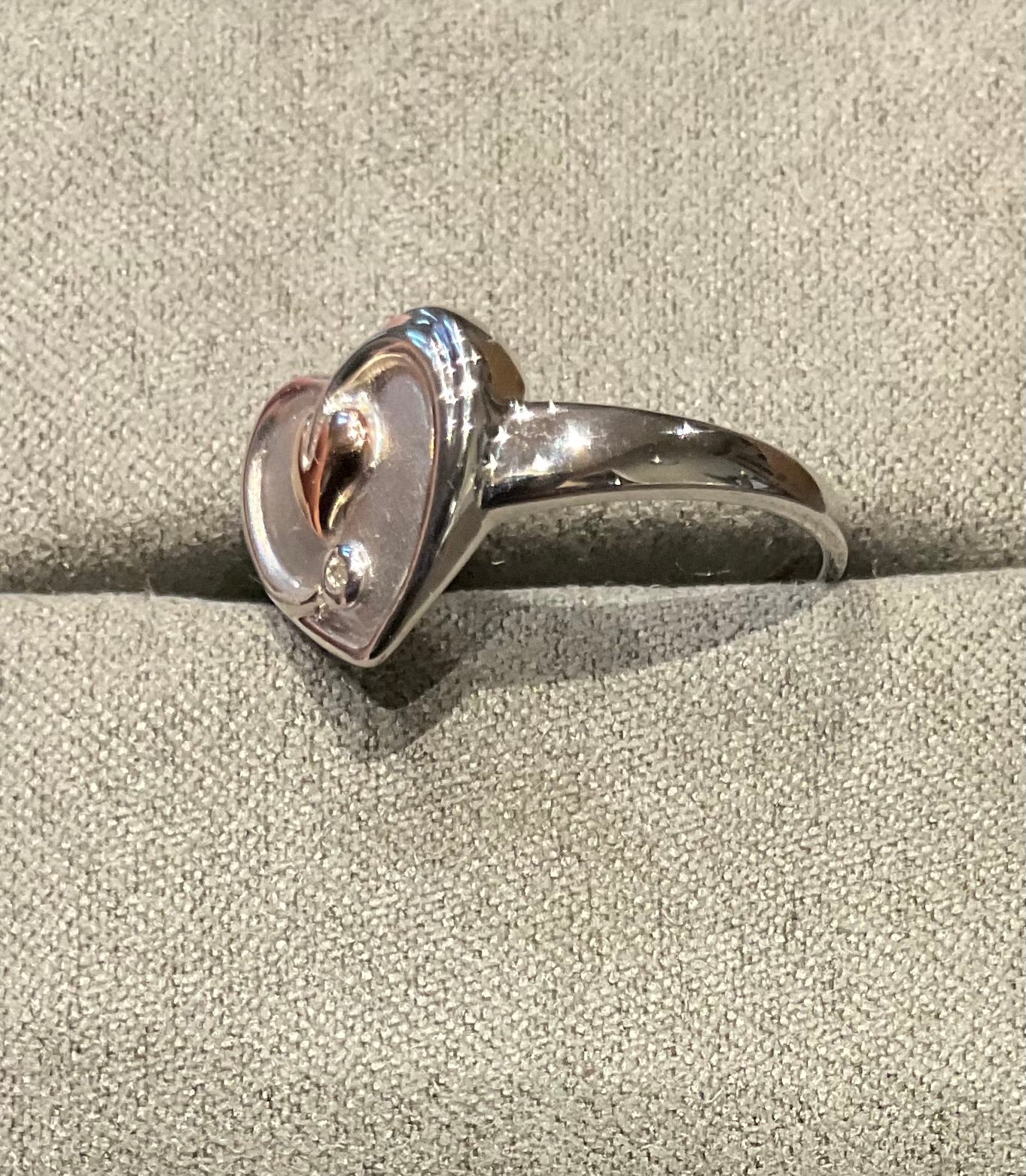 Clogau White Topaz Heart ring in silver and rose gold size O and Q