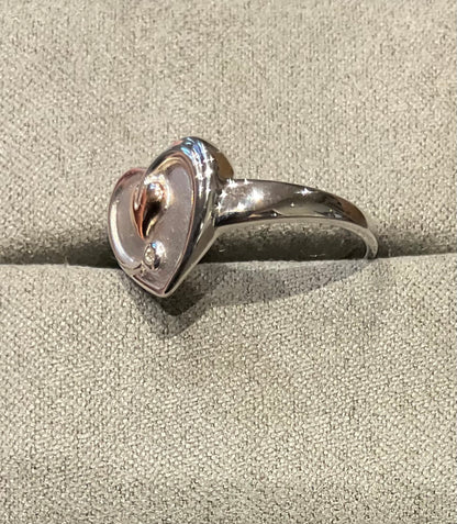 Clogau White Topaz Heart ring in silver and rose gold size O and Q