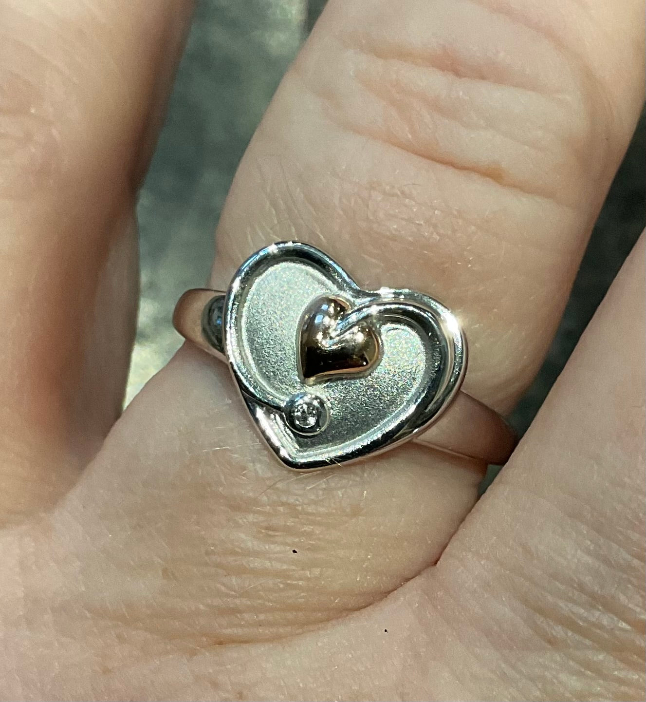 Clogau White Topaz Heart ring in silver and rose gold size O and Q