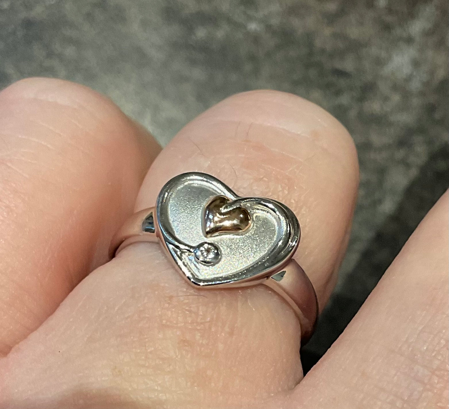 Clogau White Topaz Heart ring in silver and rose gold size O and Q