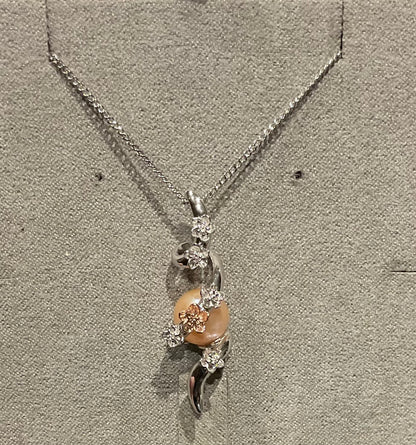 Clogau Peach Pearl Blossom spiral pendant necklace in silver and rose gold 18-22”