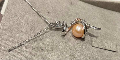 Clogau Peach Pearl Blossom spiral pendant necklace in silver and rose gold 18-22”