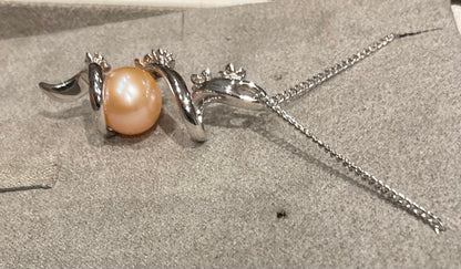 Clogau Peach Pearl Blossom spiral pendant necklace in silver and rose gold 18-22”