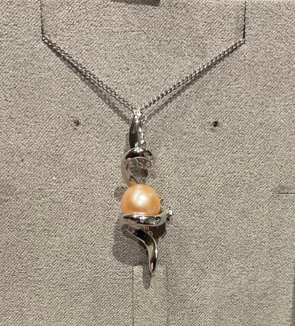 Clogau Peach Pearl Blossom spiral pendant necklace in silver and rose gold 18-22”