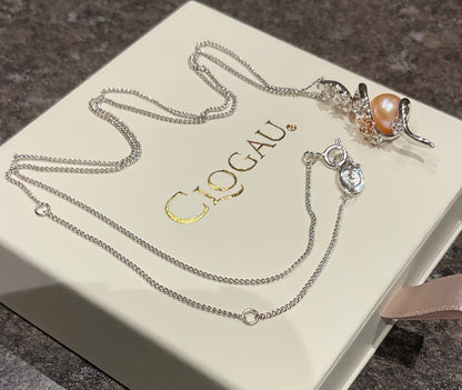 Clogau Peach Pearl Blossom spiral pendant necklace in silver and rose gold 18-22”
