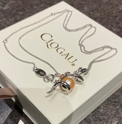 Clogau Peach Pearl Blossom spiral pendant necklace in silver and rose gold 18-22”