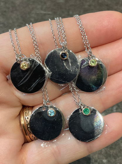 Clogau Celebration Disc Birthstone necklace 18-22" silver and rose gold December May August September November