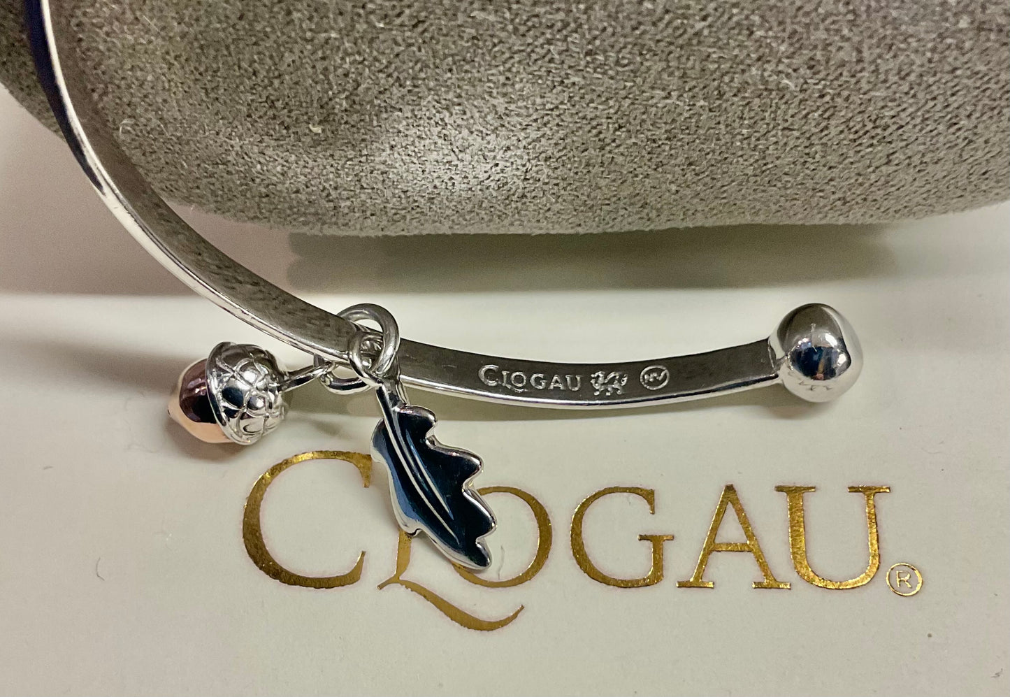 Clogau Royal Oak Cuff Bangle bracelet in silver and rose gold