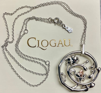Rare Clogau Pink Sapphire and White Topaz Orchid Circular pendant necklace in silver and rose gold 20-24”