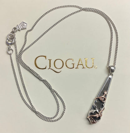 Clogau Tudor Court Black Mother of Pearl pendant necklace 18” in silver and rose gold