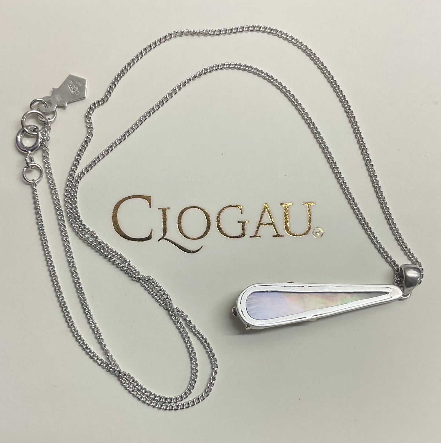 Clogau Tudor Court Black Mother of Pearl pendant necklace 18” in silver and rose gold