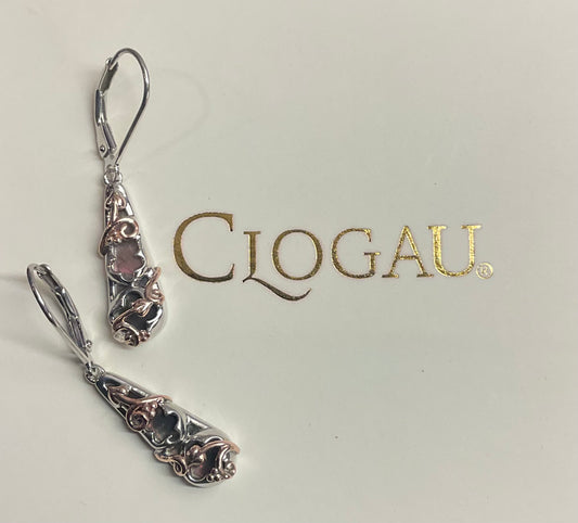 Clogau Tudor Court Black Mother of Pearl drop earrings in silver and rose gold