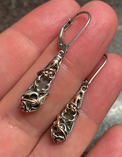 Clogau Tudor Court Black Mother of Pearl drop earrings in silver and rose gold