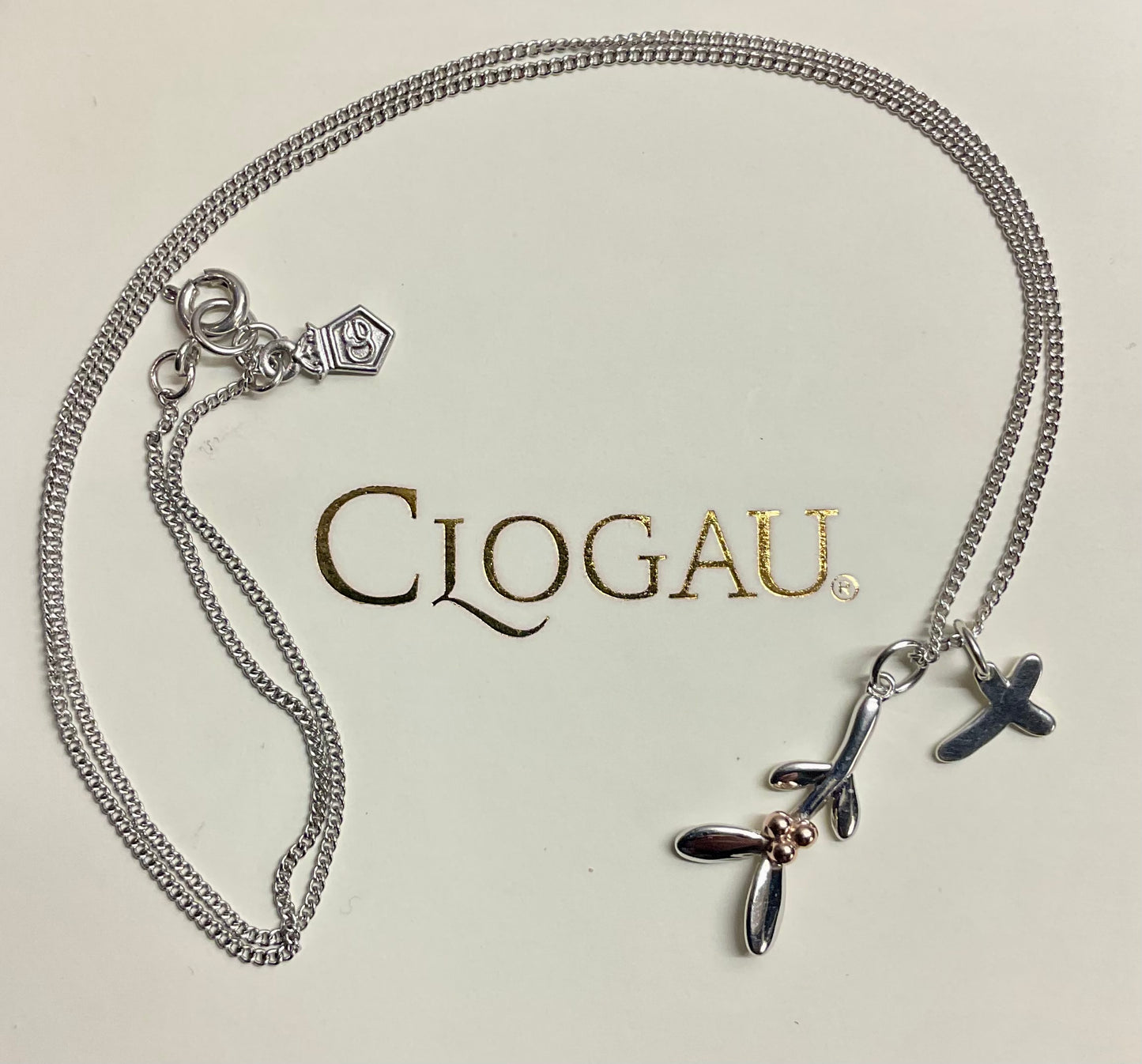 Clogau Mistletoe and Kisses pendant necklace in silver and rose gold 18”