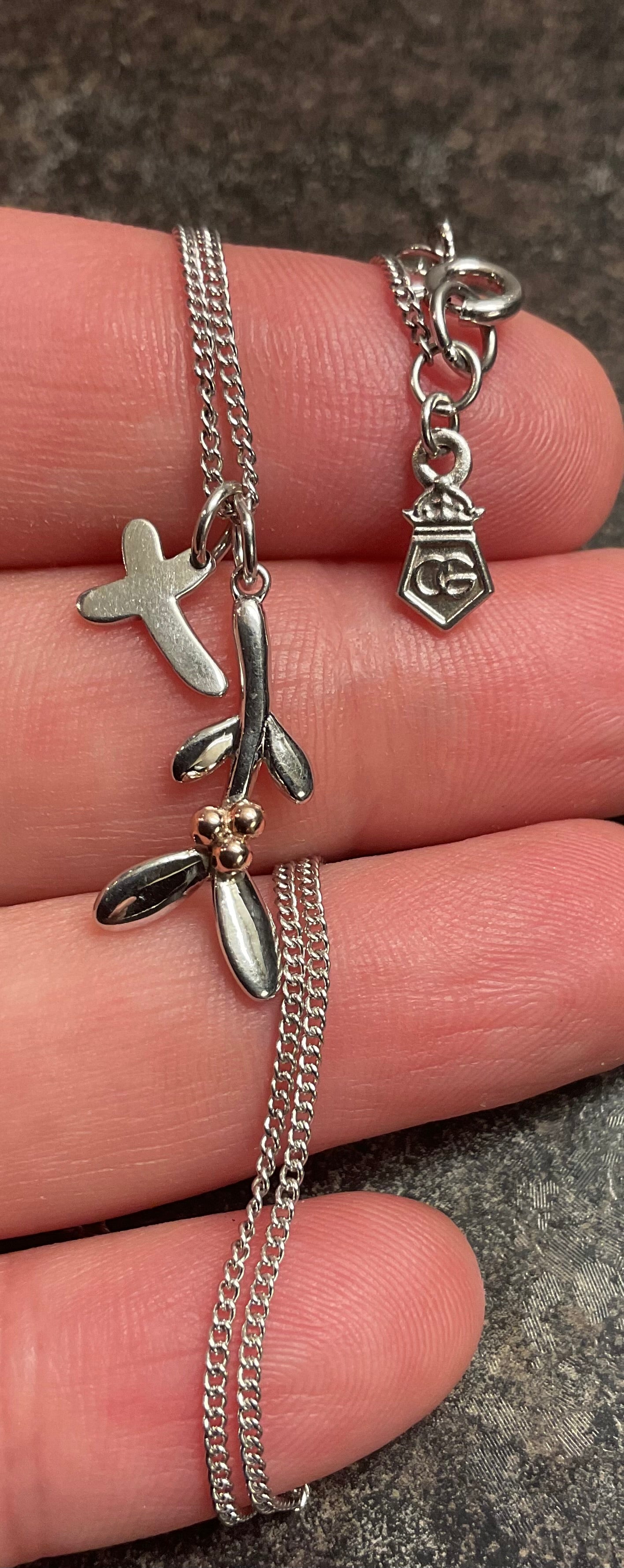 Clogau Mistletoe and Kisses pendant necklace in silver and rose gold 18”