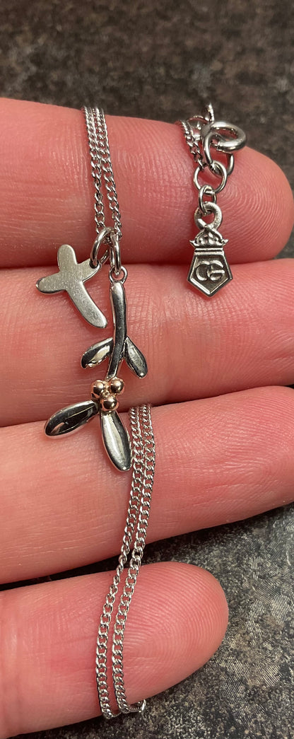 Clogau Mistletoe and Kisses pendant necklace in silver and rose gold 18”