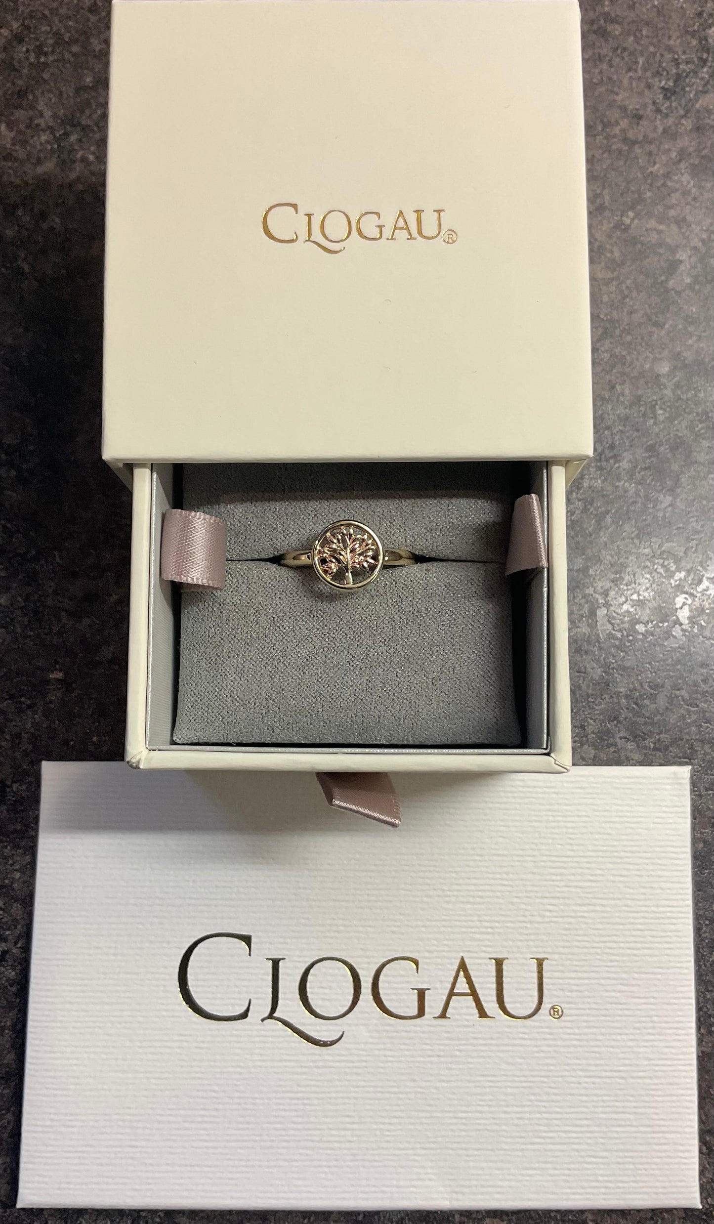 Clogau 9ct Tree of Life Circle ring size P in yellow and rose gold