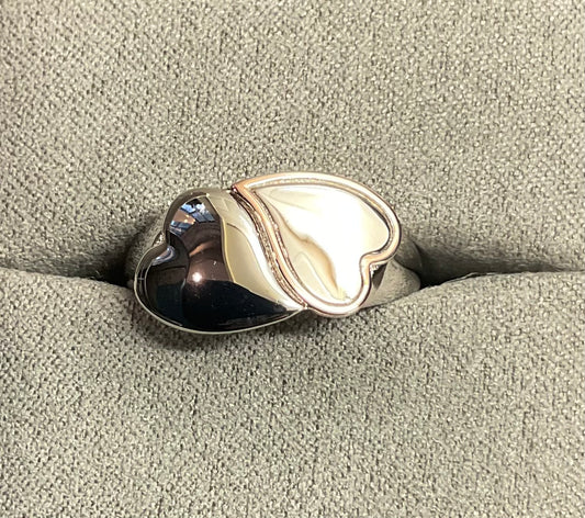 Clogau Cwtch Double Heart ring in silver and rose gold size M and P RRP £159