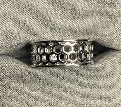 Clogau Honey Bee On Honeycomb wide band ring in silver and rose gold size Q