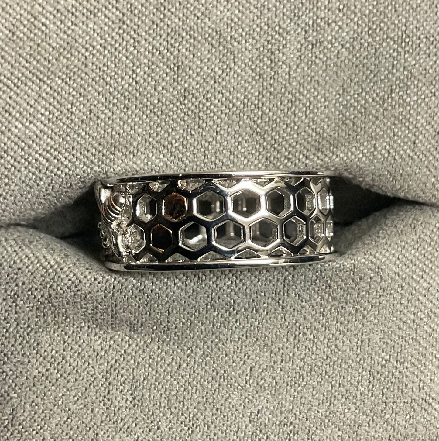 Clogau Honey Bee On Honeycomb wide band ring in silver and rose gold size Q