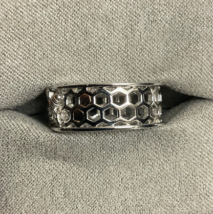 Clogau Honey Bee On Honeycomb wide band ring in silver and rose gold size Q