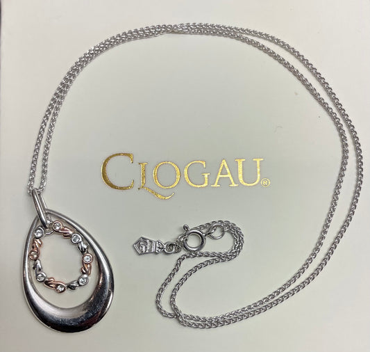 Clogau Tree of Life White Topaz Teardrop pendant 18” necklace in silver and rose gold
