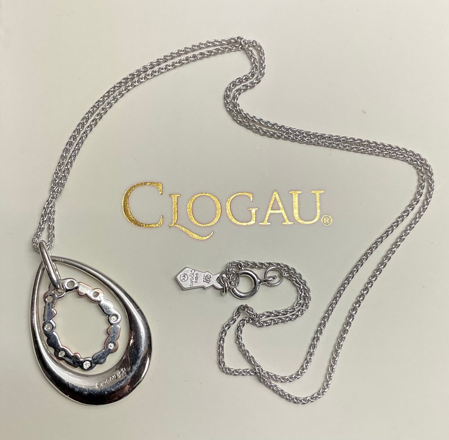 Clogau Tree of Life White Topaz Teardrop pendant 18” necklace in silver and rose gold