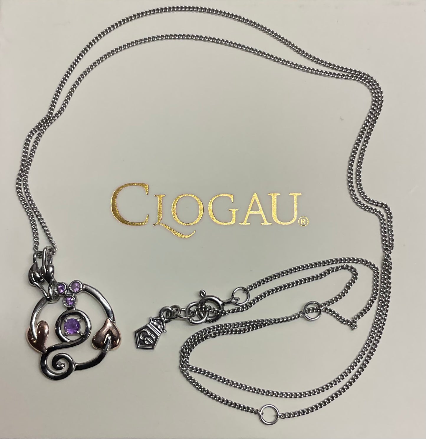 Clogau Tree of Life Origins Amethyst oxidised Silver and rose gold pendant necklace 18-22”