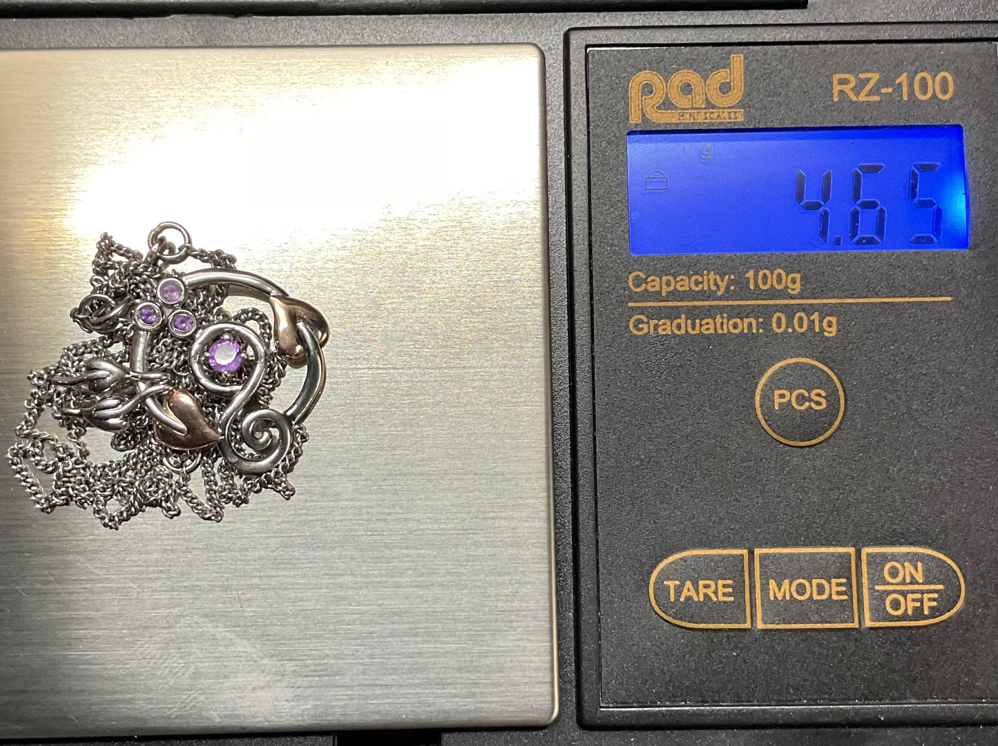 Clogau Tree of Life Origins Amethyst oxidised Silver and rose gold pendant necklace 18-22”